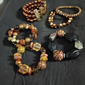 Elegant Beaded Bracelet Set in Gold and Brown